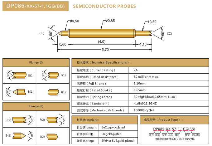 DP0.85mm探針，雙頭探針，華榮華BGA探針廠家